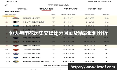 恒大与申花历史交锋比分回顾及精彩瞬间分析